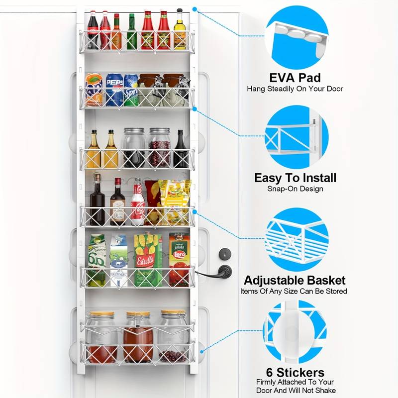 NNEDSZ 6 Tier Adjustable Baskets Over Door Pantry Organiser for Home Kitchen