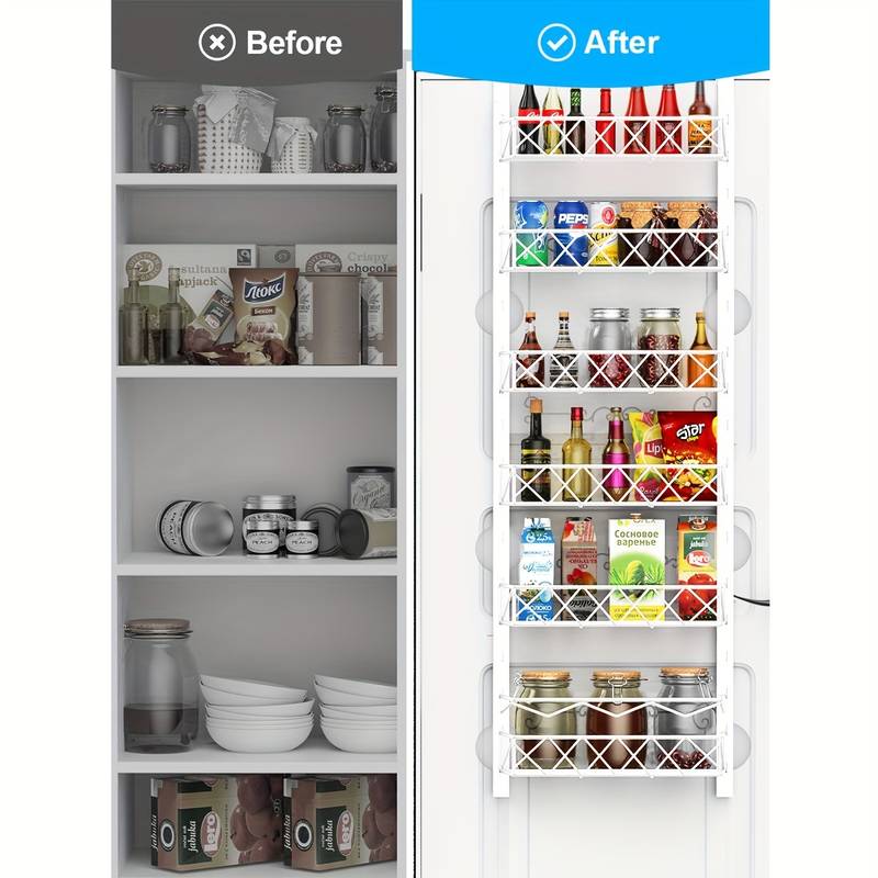 NNEDSZ 6 Tier Adjustable Baskets Over Door Pantry Organiser for Home Kitchen