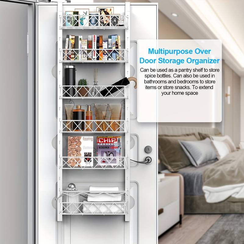 NNEDSZ 6 Tier Adjustable Baskets Over Door Pantry Organiser for Home Kitchen