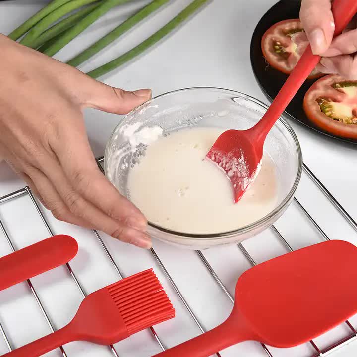 NNEDSZ 6-Piece Silicone Kitchen Utensil Set - Heat Resistant Baking Tools with Spatulas, Spoon, and Brush (Green)(2 set/12PCS)