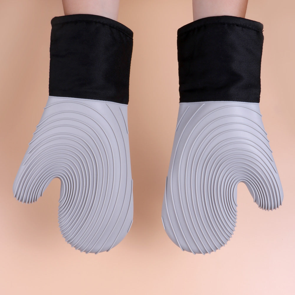 NNEDSZ Gray Spiral Pattern Silicone Oven Mitts - Heat Resistant and Non-Slip Design (1 Pair/2 PCS)