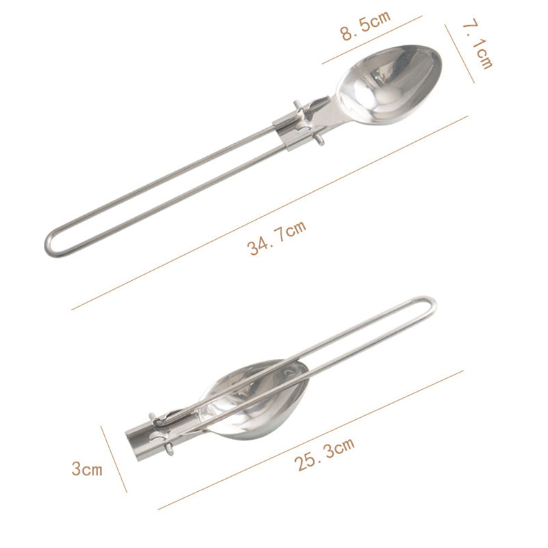 Silver Premium 304 Stainless Steel Folding Camping Utensil Set - Spatula & Deep Spoon Combo for Outdoor Cooking