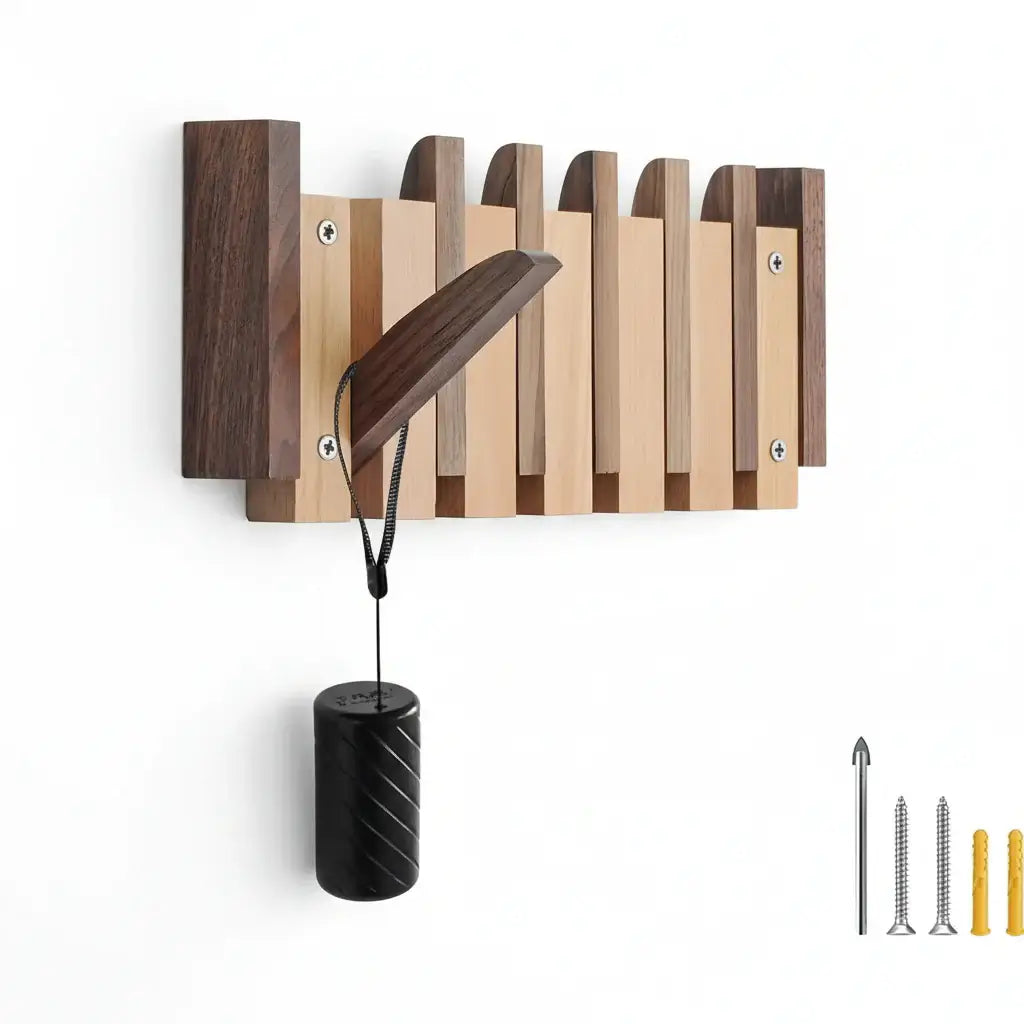 Wooden Wall Coat Rack with Magnetic Hooks for Entryway, Bathroom