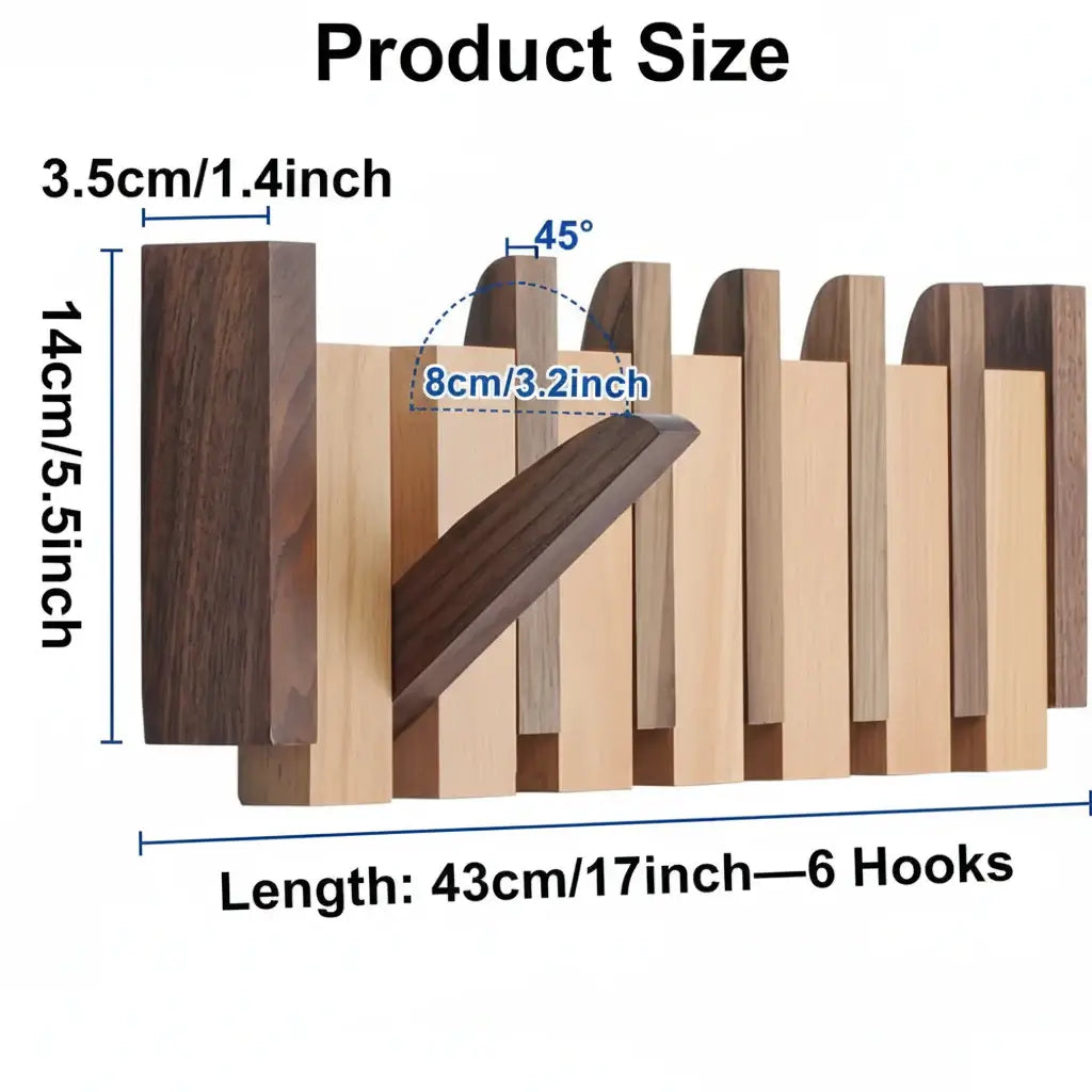 Wooden Wall Coat Rack with Magnetic Hooks for Entryway, Bathroom