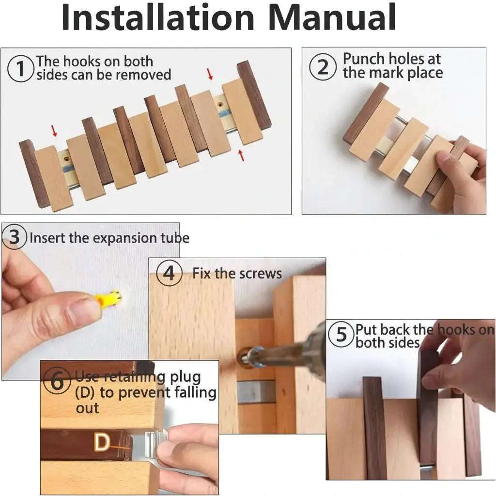 Wooden Wall Coat Rack with Magnetic Hooks for Entryway, Bathroom