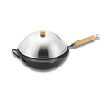 Yoshikawa 36cm Carbon Steel Wok with Stainless Steel Lid – Japan