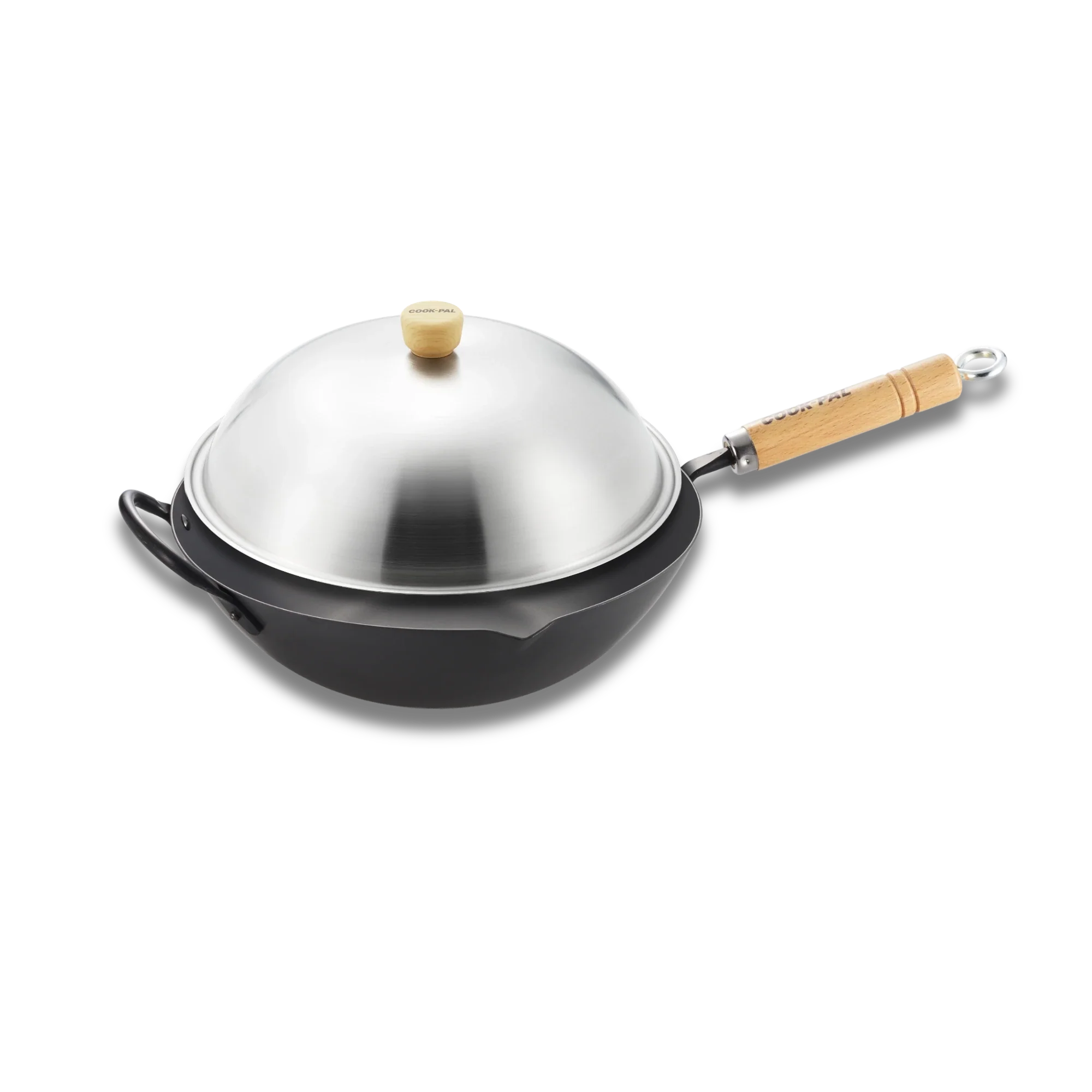 Yoshikawa 36cm Carbon Steel Wok with Stainless Steel Lid – Japan