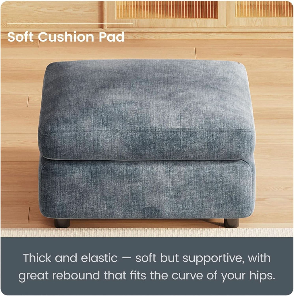 Blue Grey Upholstered Storage Ottoman For Sectional
