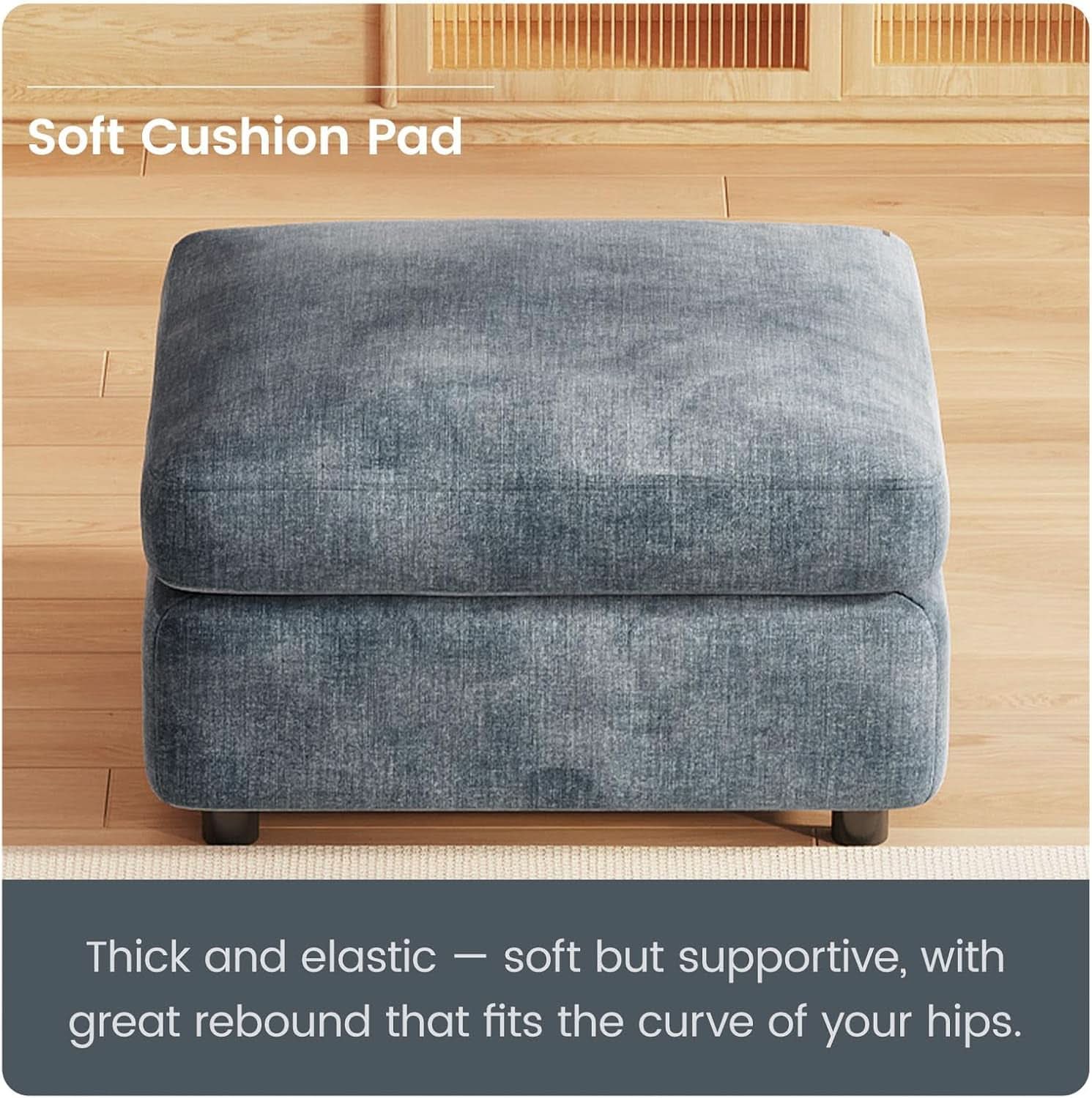 Blue Grey Upholstered Storage Ottoman For Sectional