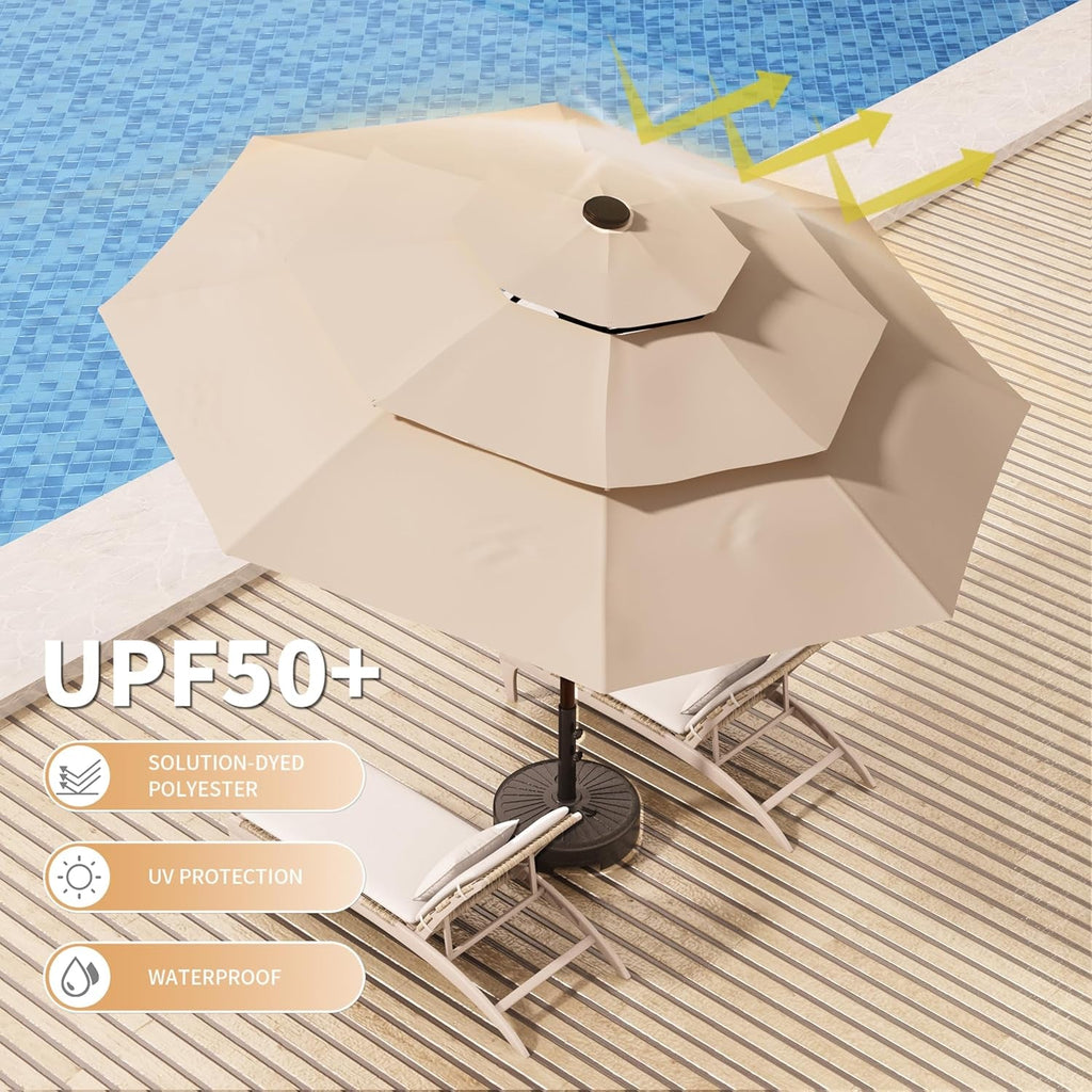 9 Ft Patio Umbrella Beige WeatherproofAllSeasonFabricUVCoated
