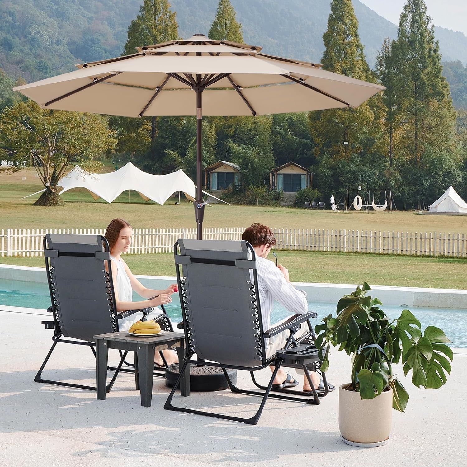 Beige 9Ft AllWeatherUVProtectiveCoated Patio Umbrella