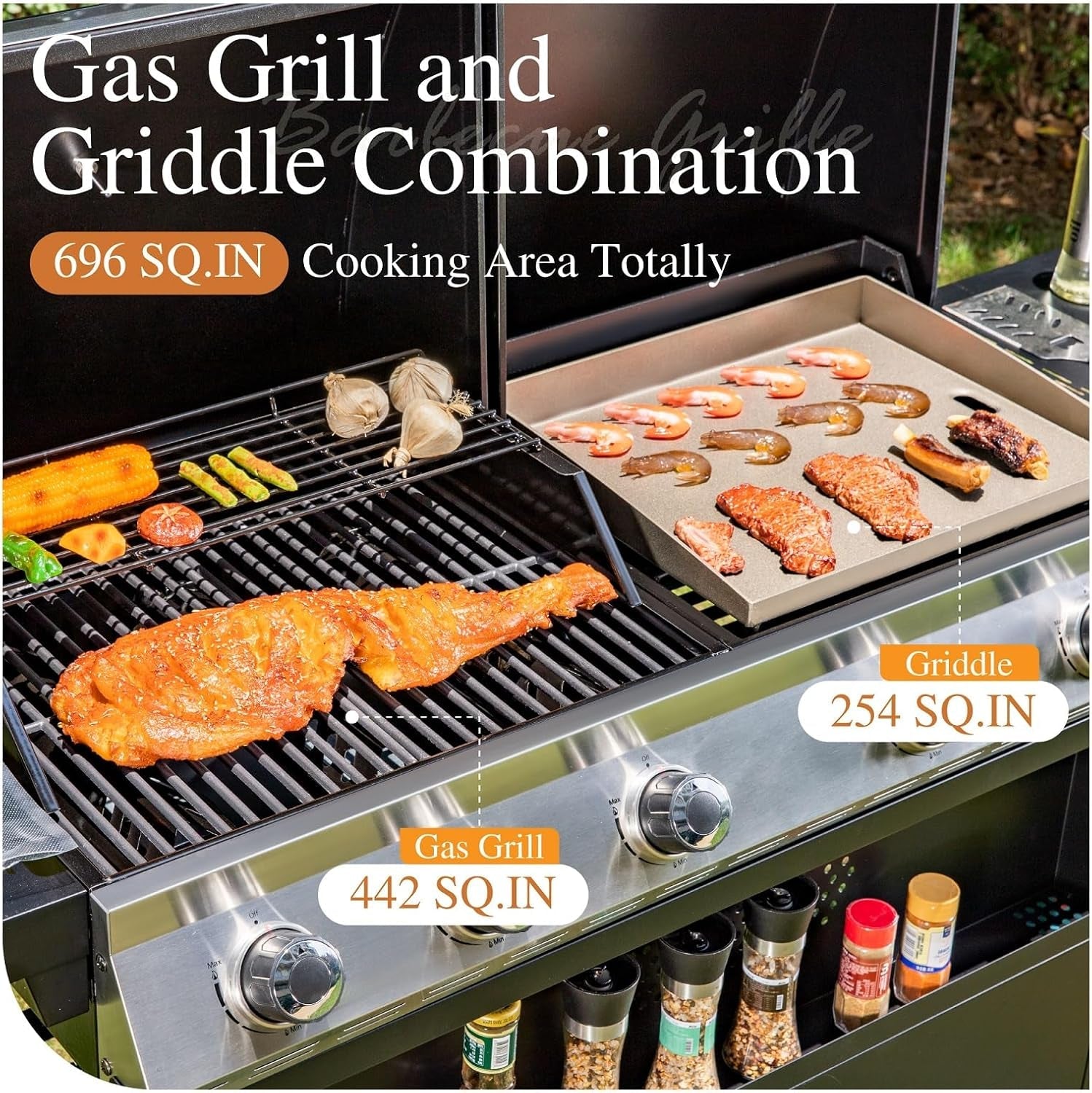 Propane Grill Griddle Combo With Porcelain Enamel Grates