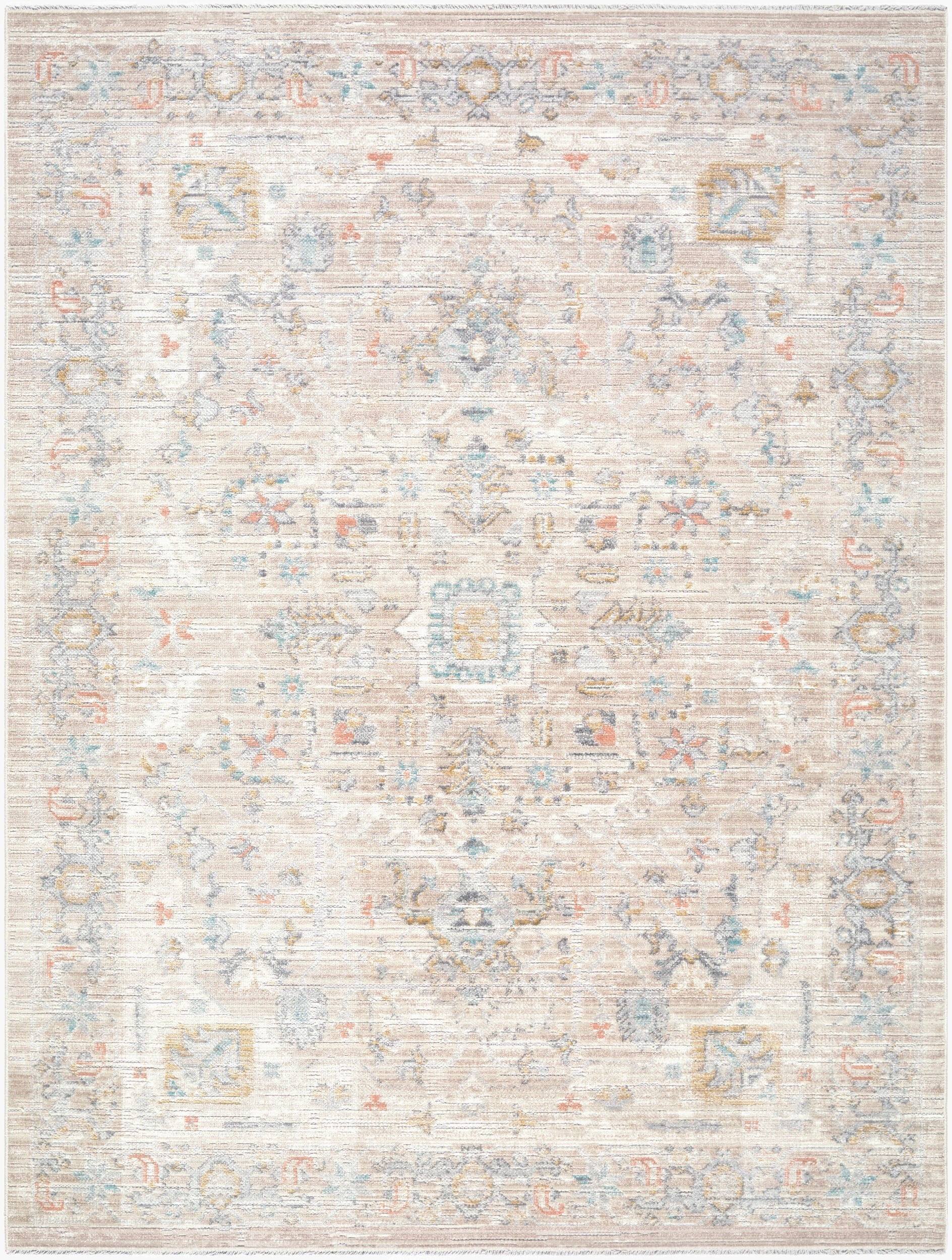 Kehea Beige Medallion Machine Woven Polypropylene Washable Area Rug