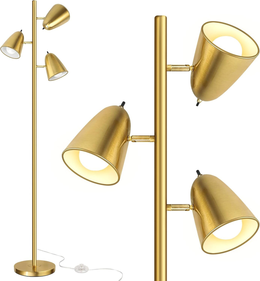Industrial Brushed Gold Tree Floor Lamp Adjustable