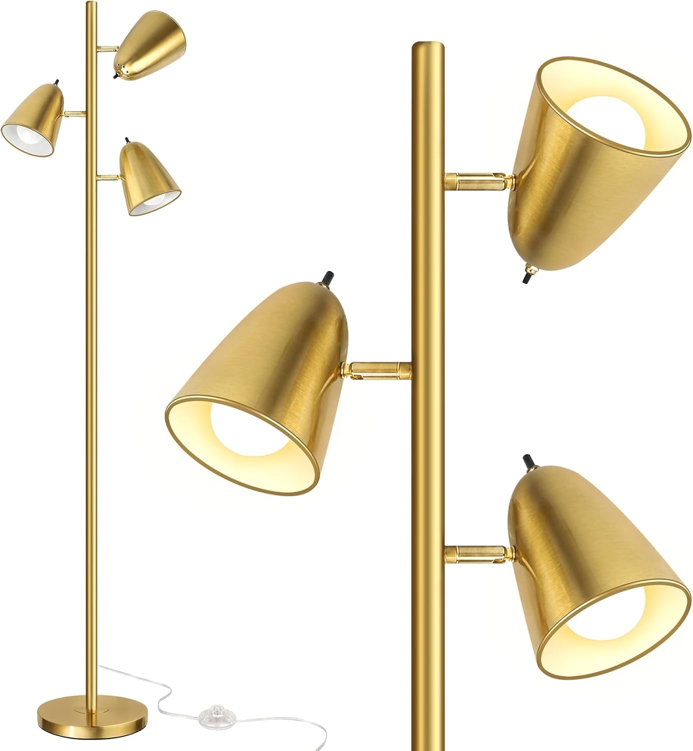 Industrial Brushed Gold Tree Floor Lamp Adjustable