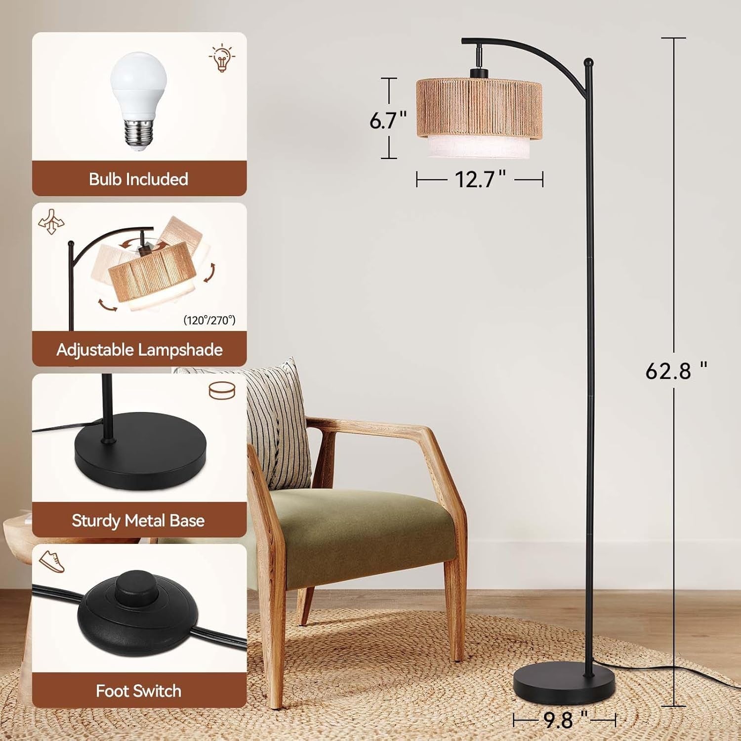 Arched Floor Lamp With Adjustable Color Temperatures