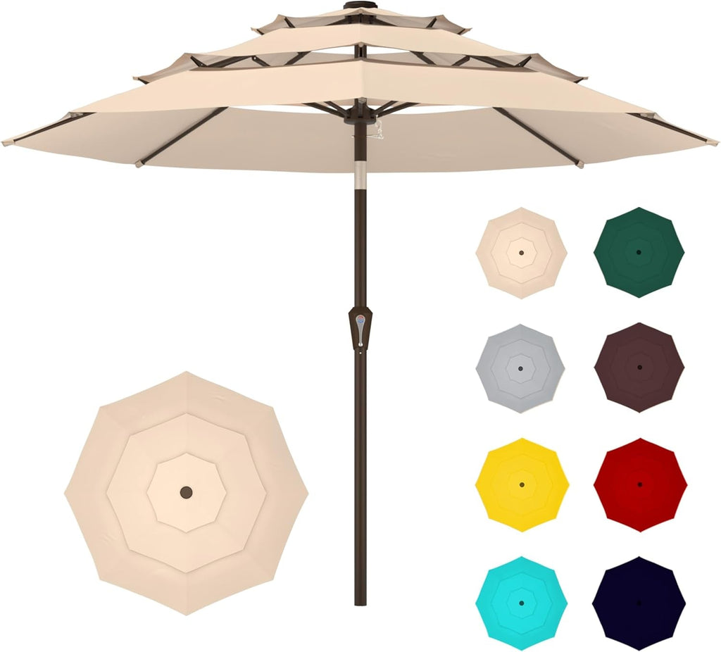 9 Ft Patio Umbrella Beige WeatherproofAllSeasonFabricUVCoated