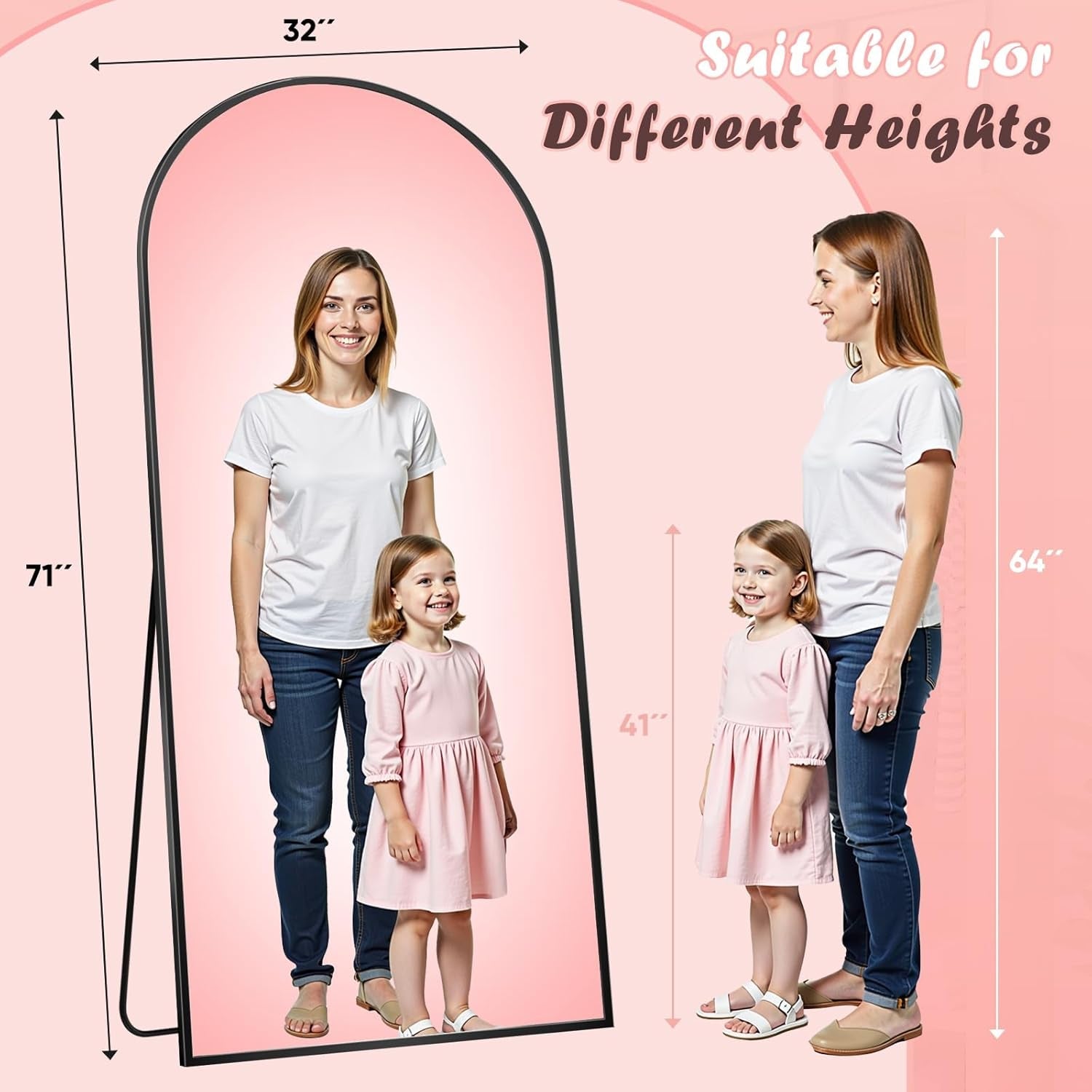 71-Inch Full-Length Arched Standing Mirror Matte-Black