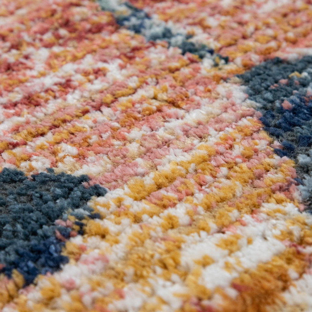 Boho Rug Red Ethnic Diamond Pattern Modern Ripped Design