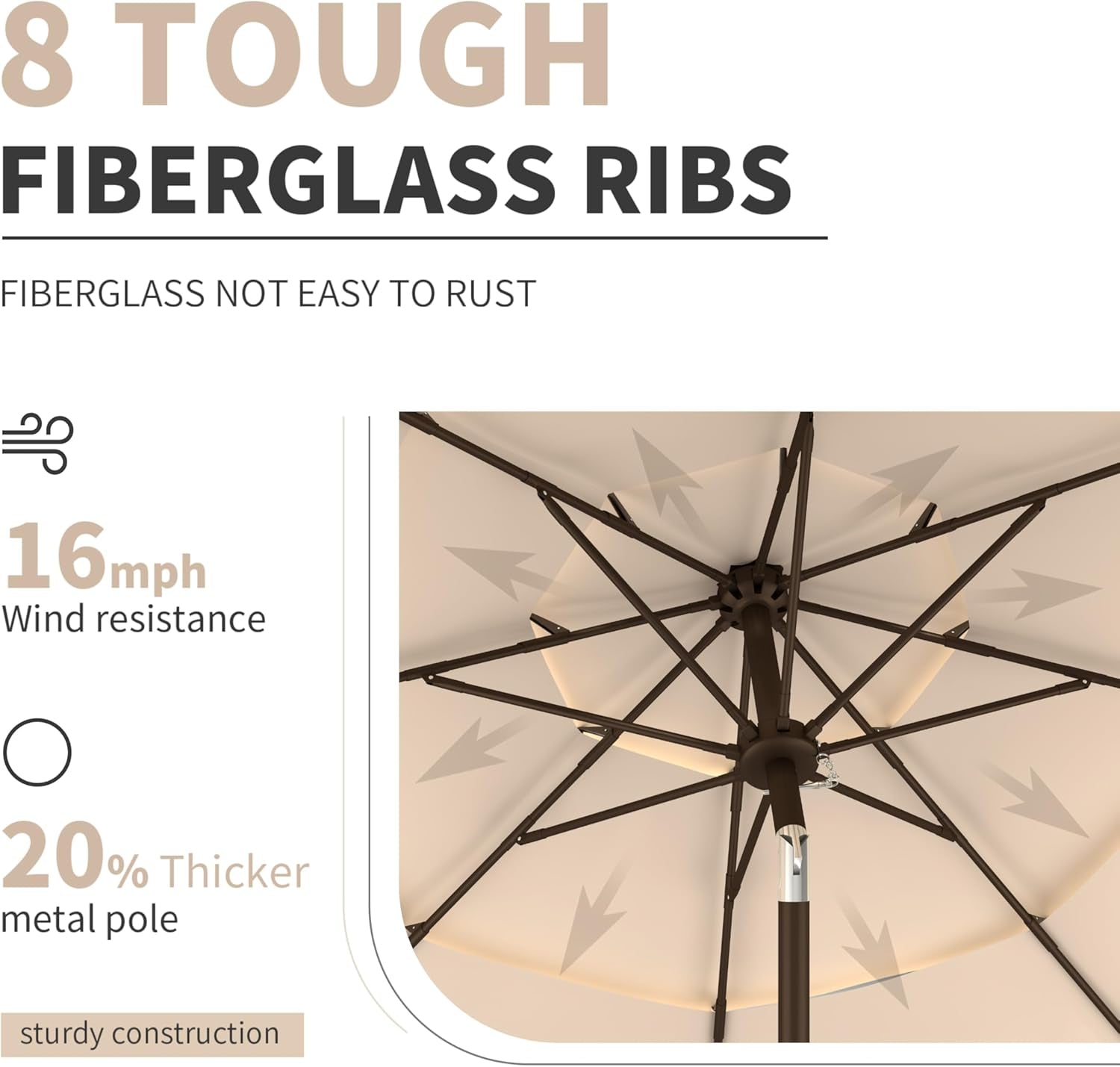 9 Ft Patio Umbrella Beige WeatherproofAllSeasonFabricUVCoated
