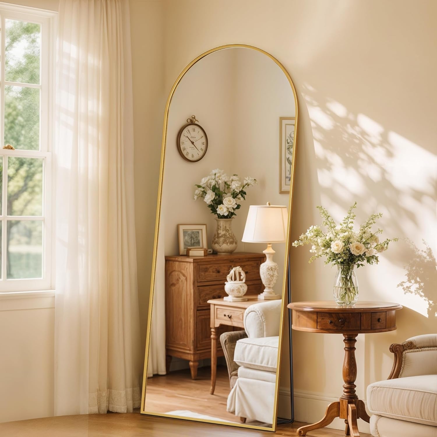 58 Inch Arched Full Length Mirror Gold Frame Standing Floor Mirror