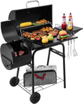 Black PorcelainEnamelCoated Barrel Charcoal Grill Offset Smoker