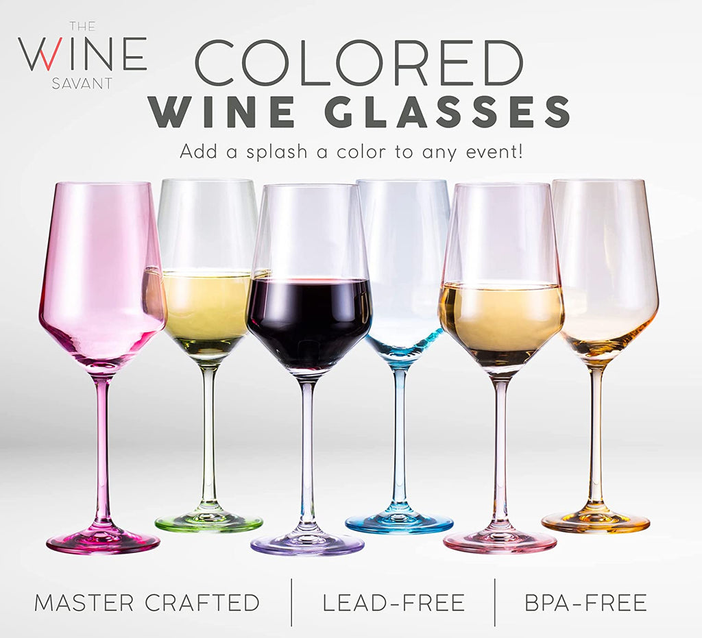 Colored Wine Glasses - Set of 6 Colorful Wine Glasses - 12 oz