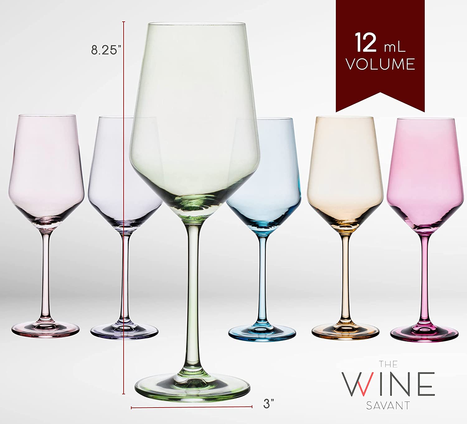 Colored Wine Glasses - Set of 6 Colorful Wine Glasses - 12 oz