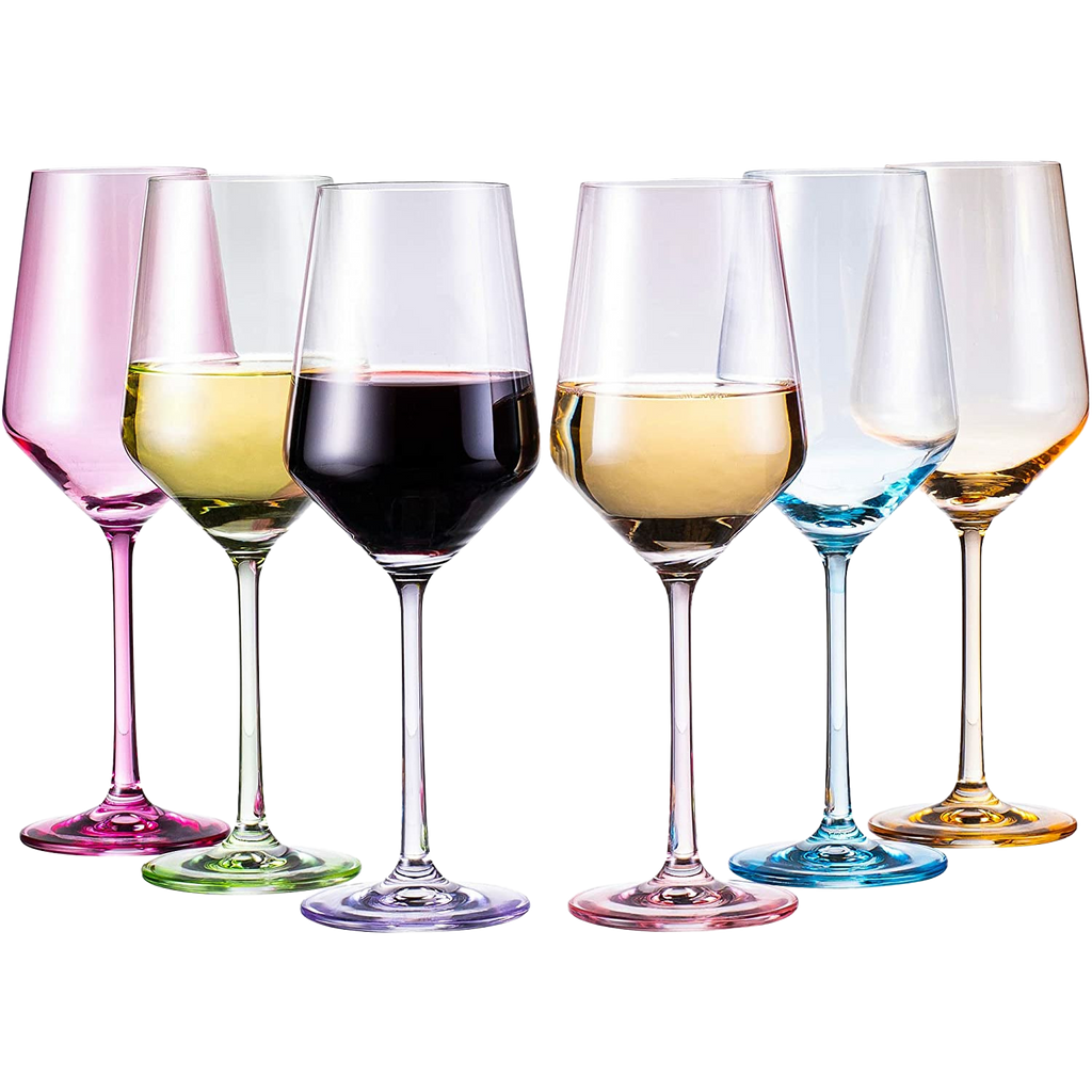 Colored Wine Glasses - Set of 6 Colorful Wine Glasses - 12 oz