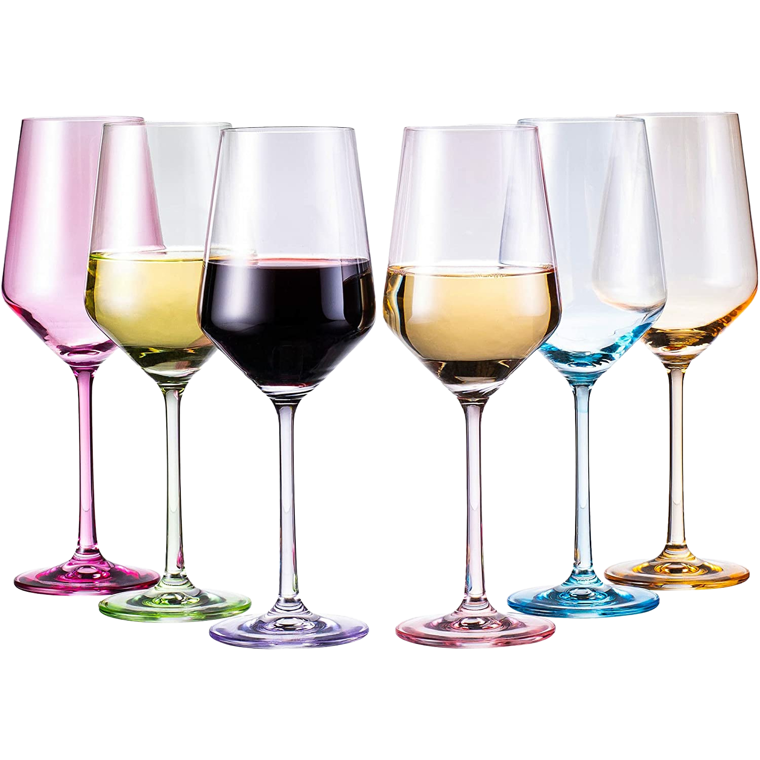 Colored Wine Glasses - Set of 6 Colorful Wine Glasses - 12 oz