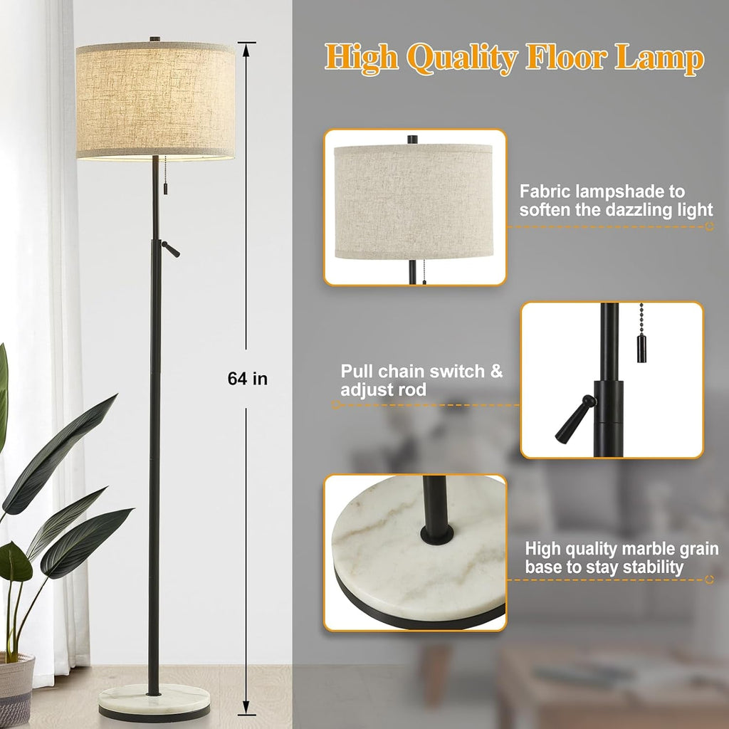 Black Marble Floor Lamp Telescoping Height Adjustable