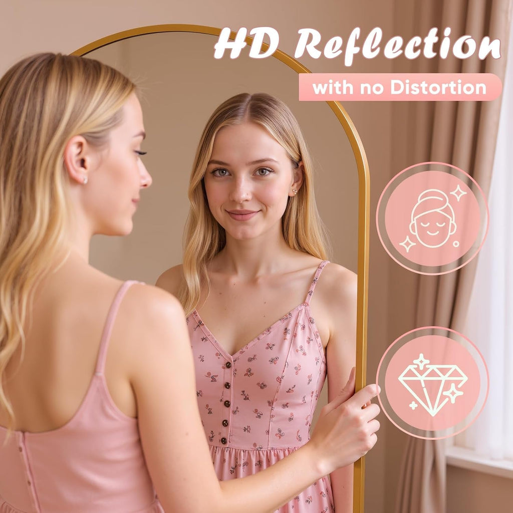 58 Inch Arched Full Length Mirror Gold Frame Standing Floor Mirror