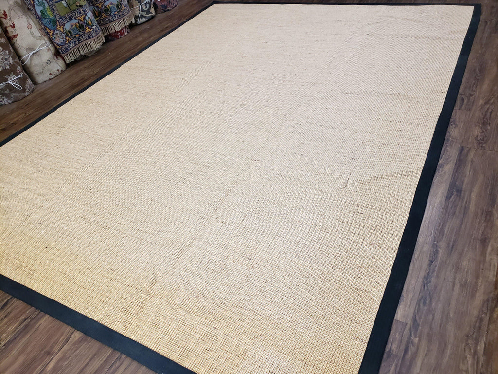 Jute Rug 8x10, Natural Jute Fiber Area Rug, Natural Sisal Area Rug with Black Border, 8x10 Carpet, Solid Jute Rug 8 x 10, Farmhouse Rug