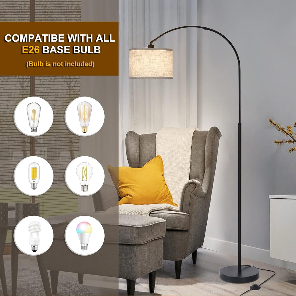 Matte Black Arc Floor Lamp With Adjustable Shade Living Room