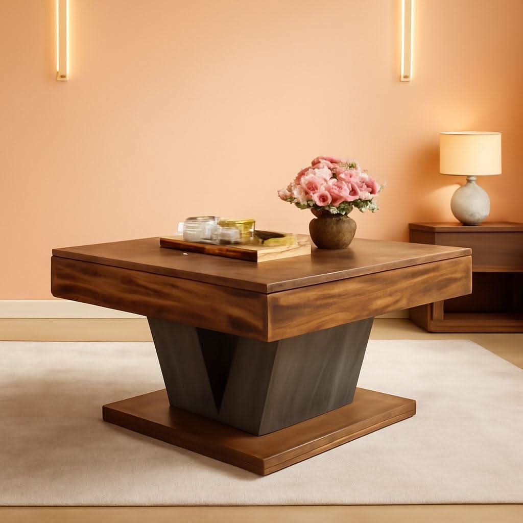 Square Wood Coffee Table 31.5 Inches Walnut Brown Finish