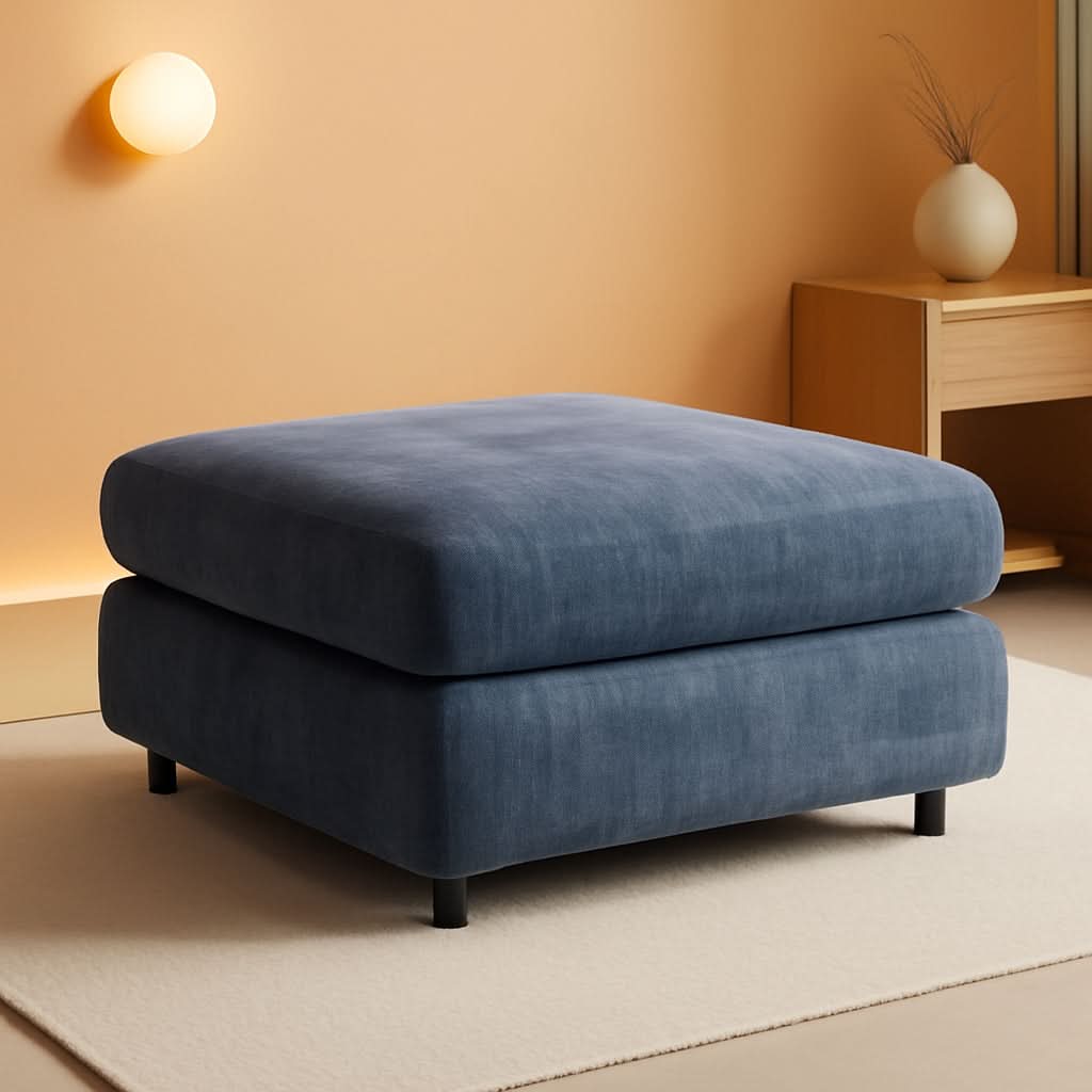 Blue Grey Upholstered Storage Ottoman For Sectional