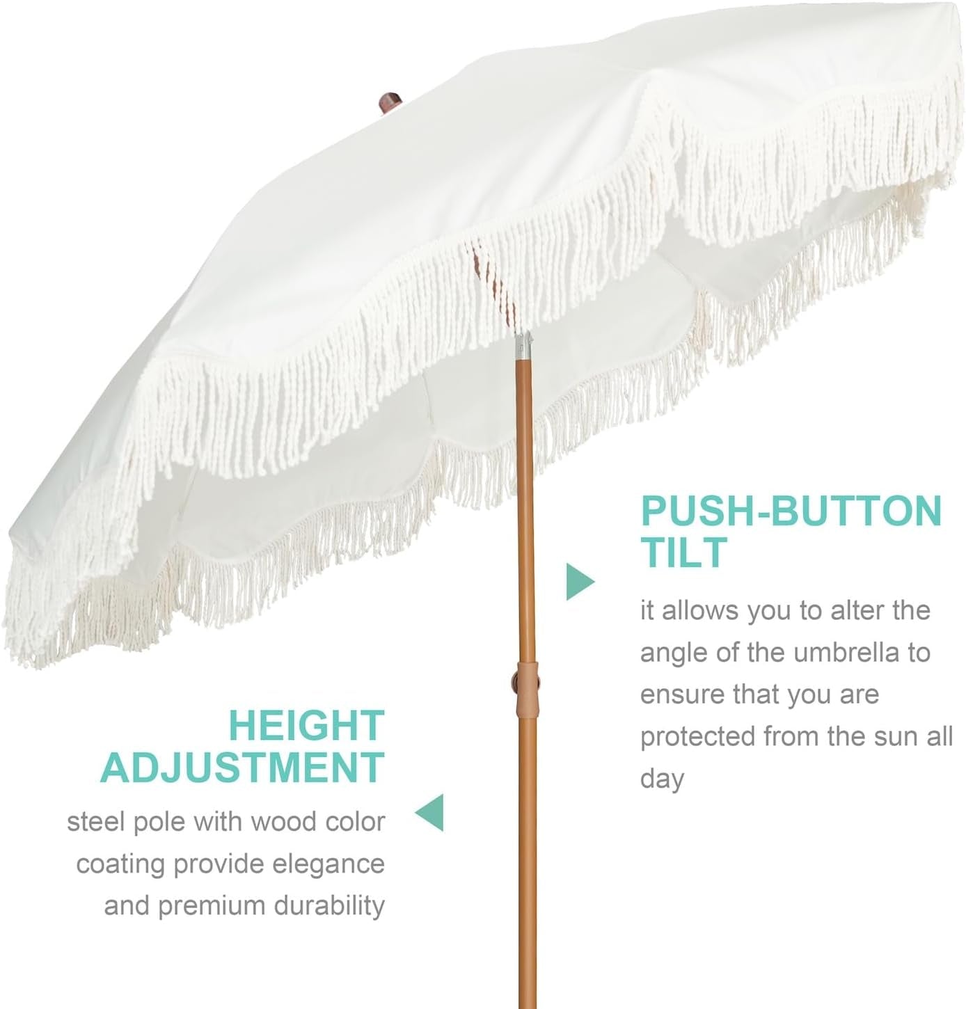 6ft5in Fringe Patio Umbrella AntiqueIvory PushTiltLock