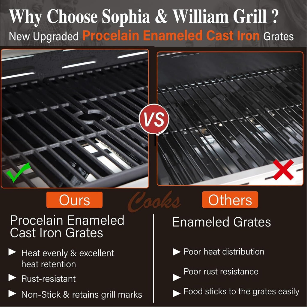 Six Burner Propane Grill Porcelain Enamel CastIron