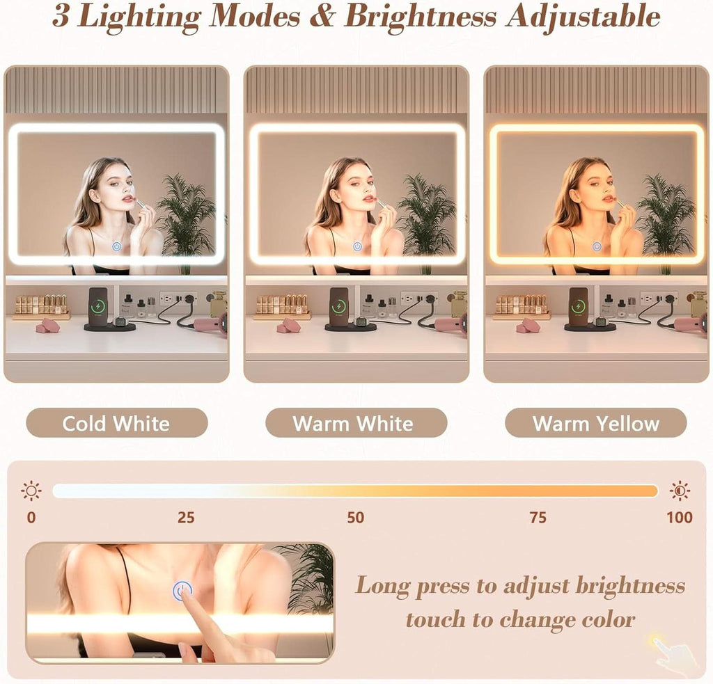 White Illuminated Vanity Desk With Rotating Organizer