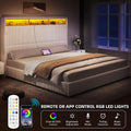 King Size Corduroy Upholstered Platform Bed RGB LED