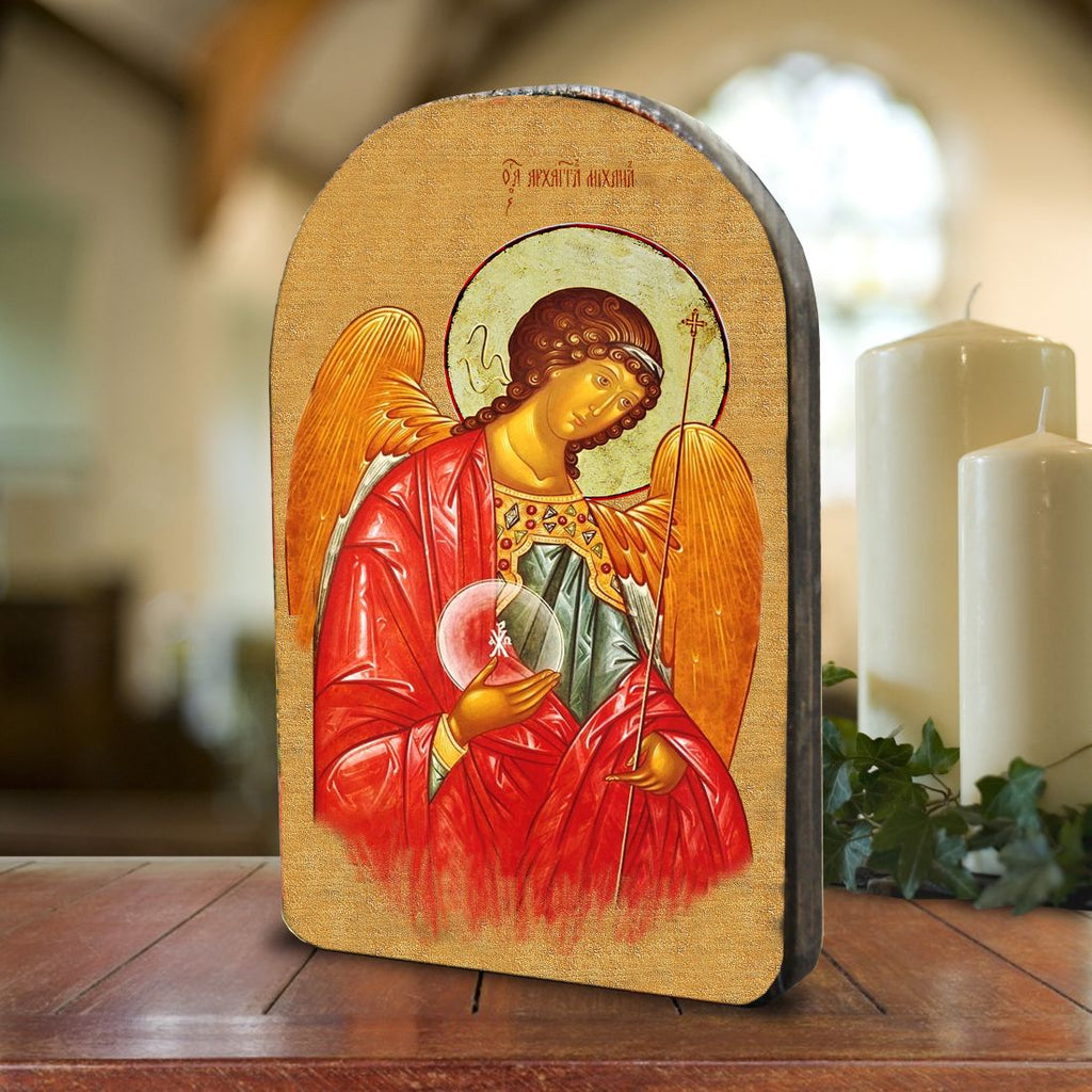 Saint Michael Archangel Wooden Gold Plated Orthodox Christian Sacred Icon - Inspirational Icon Decor - 86027