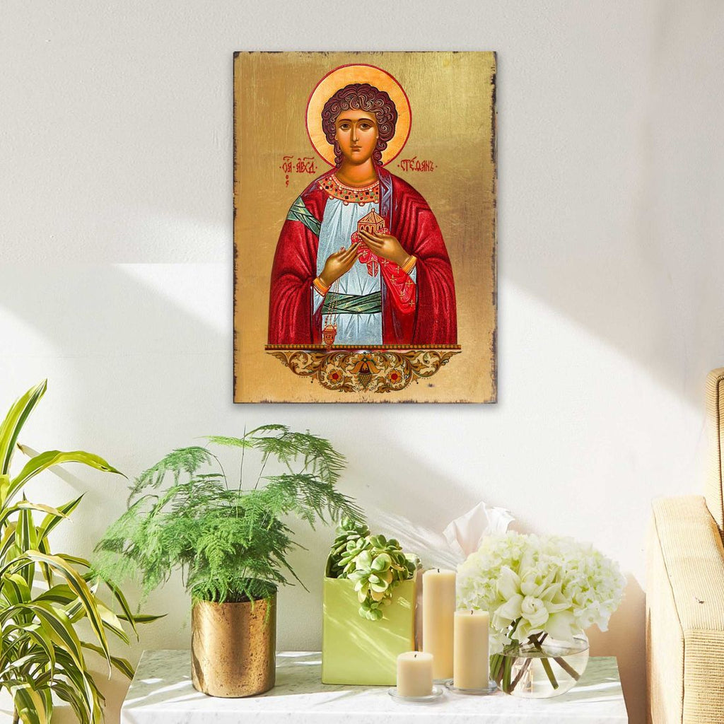Saint Stephen Wooden Gold Plated Religious Christian Sacred Icon - Inspirational Icon Decor - 85056