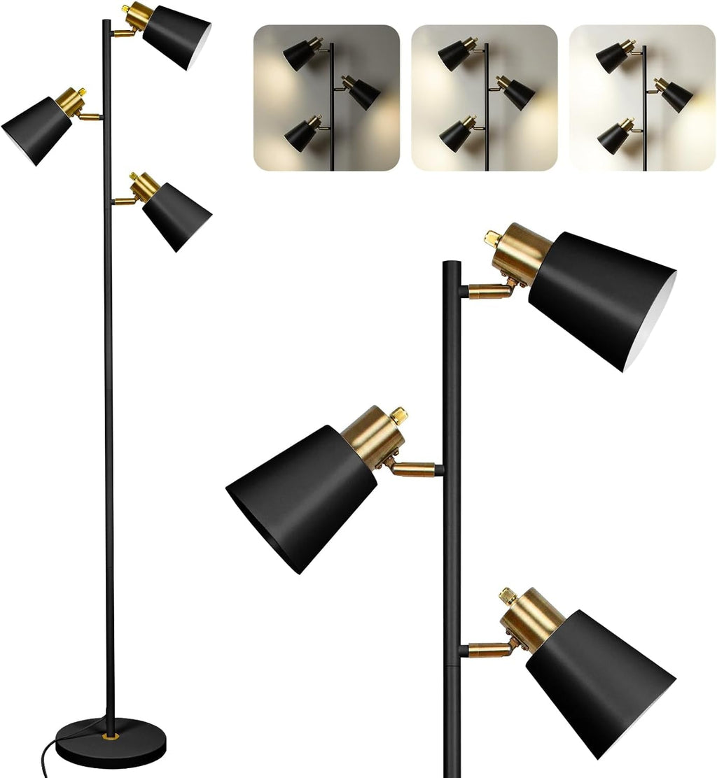 Industrial Tall Floor Lamp Matte Black Gold Adjustable