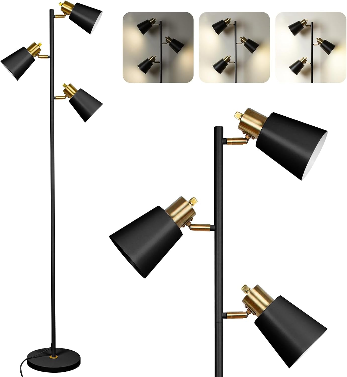 Industrial Tall Floor Lamp Matte Black Gold Adjustable