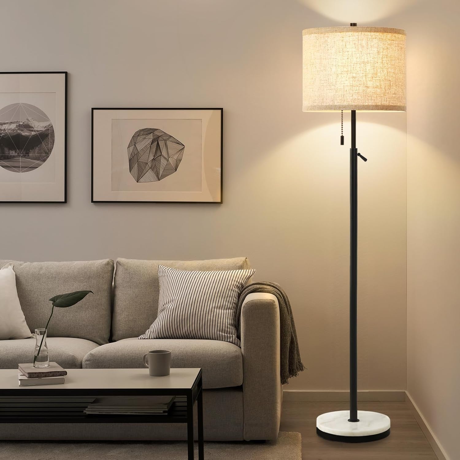 Black Marble Floor Lamp Telescoping Height Adjustable