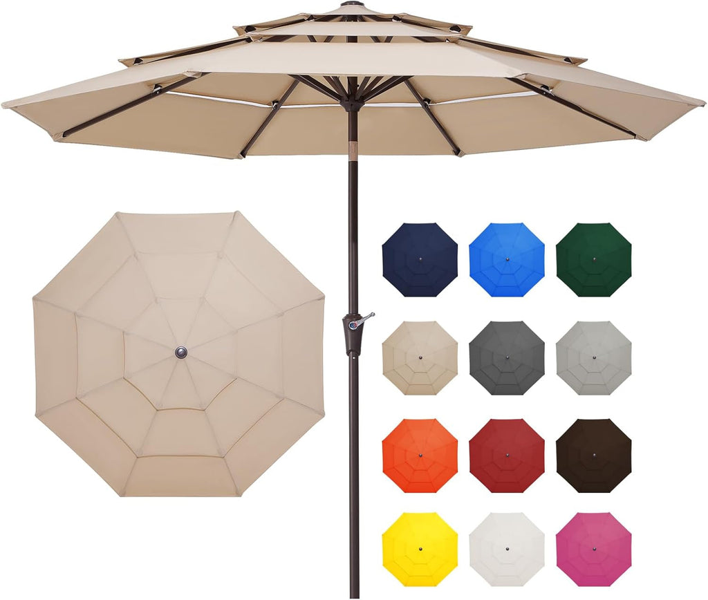 Beige 9Ft AllWeatherUVProtectiveCoated Patio Umbrella