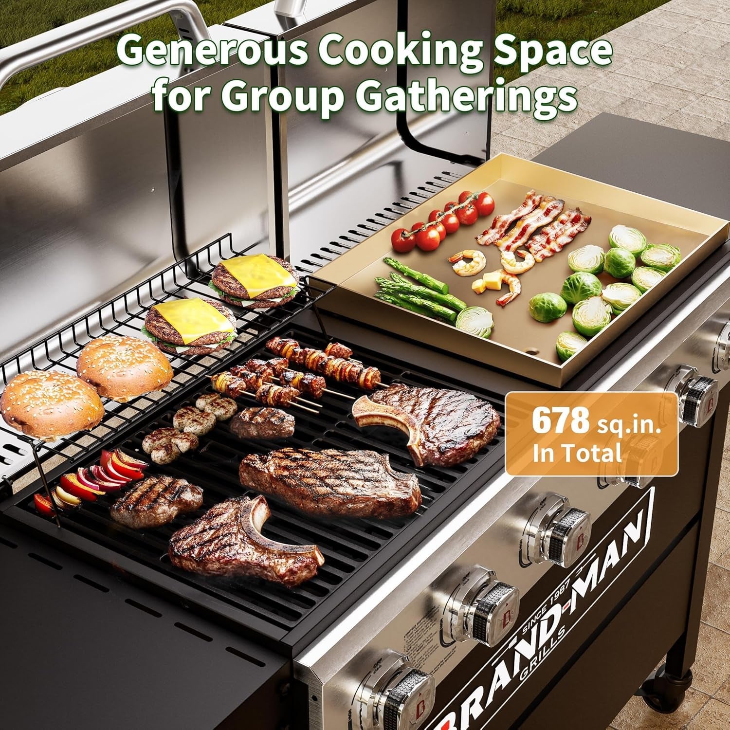 Brand-Man Six-Burner Griddle Grill Combo Outdoor Kitchen