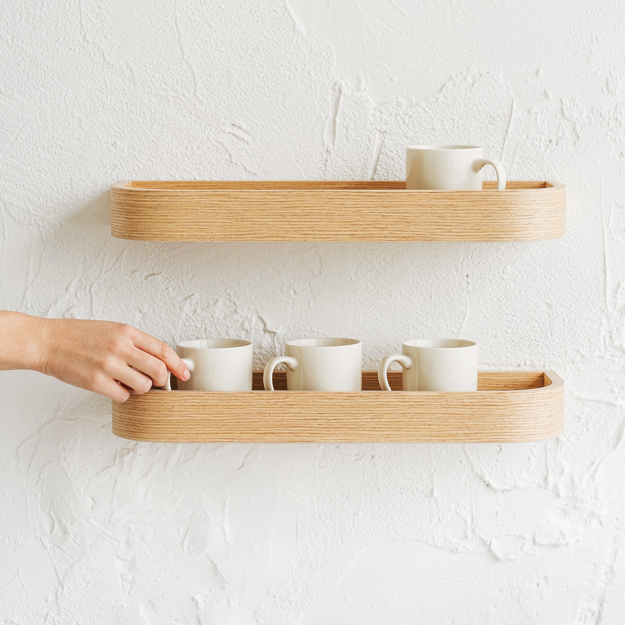 Set of Floating Wall Shelves, Oak Minimalist Ledge Shelf for Home