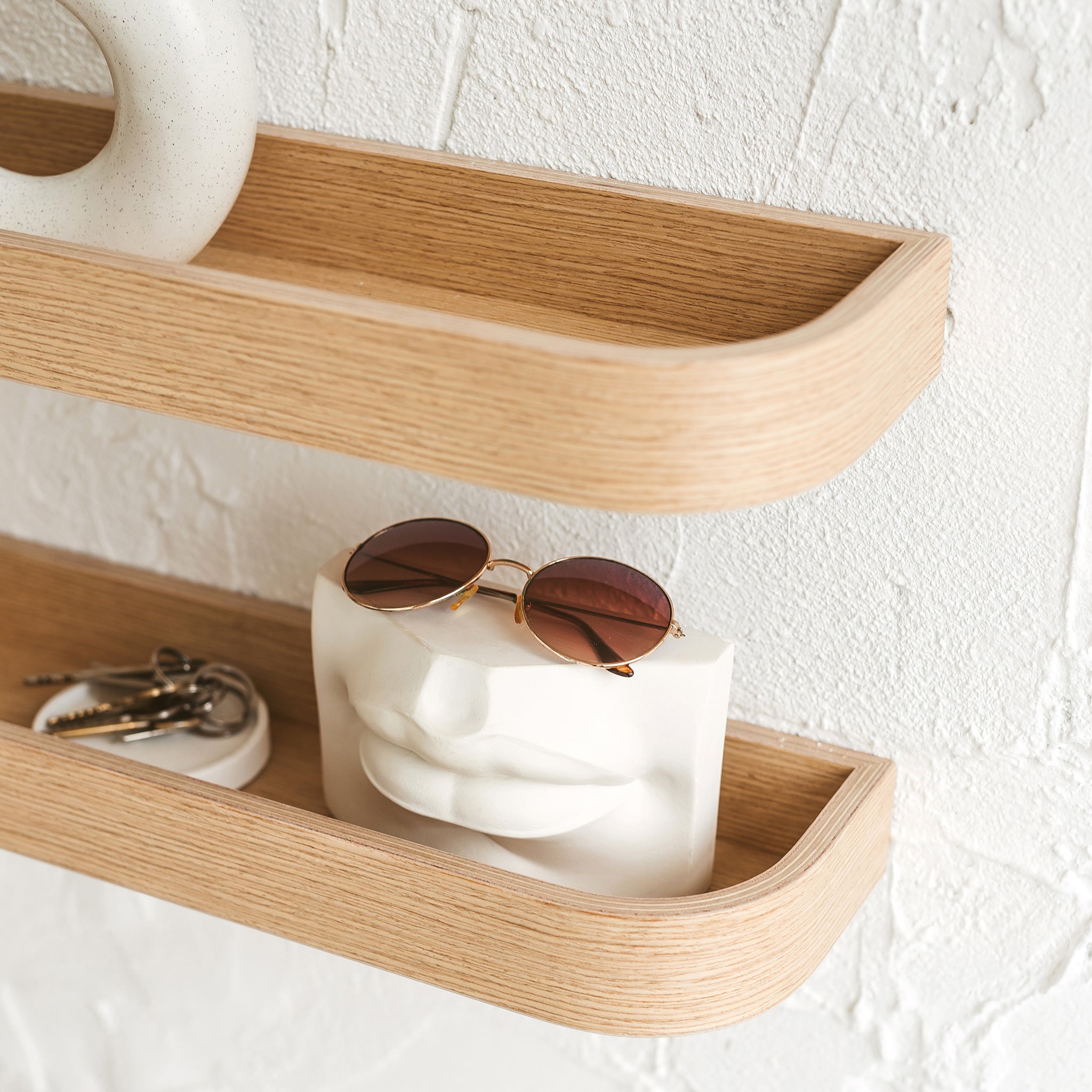 Set of Floating Wall Shelves, Oak Minimalist Ledge Shelf for Home
