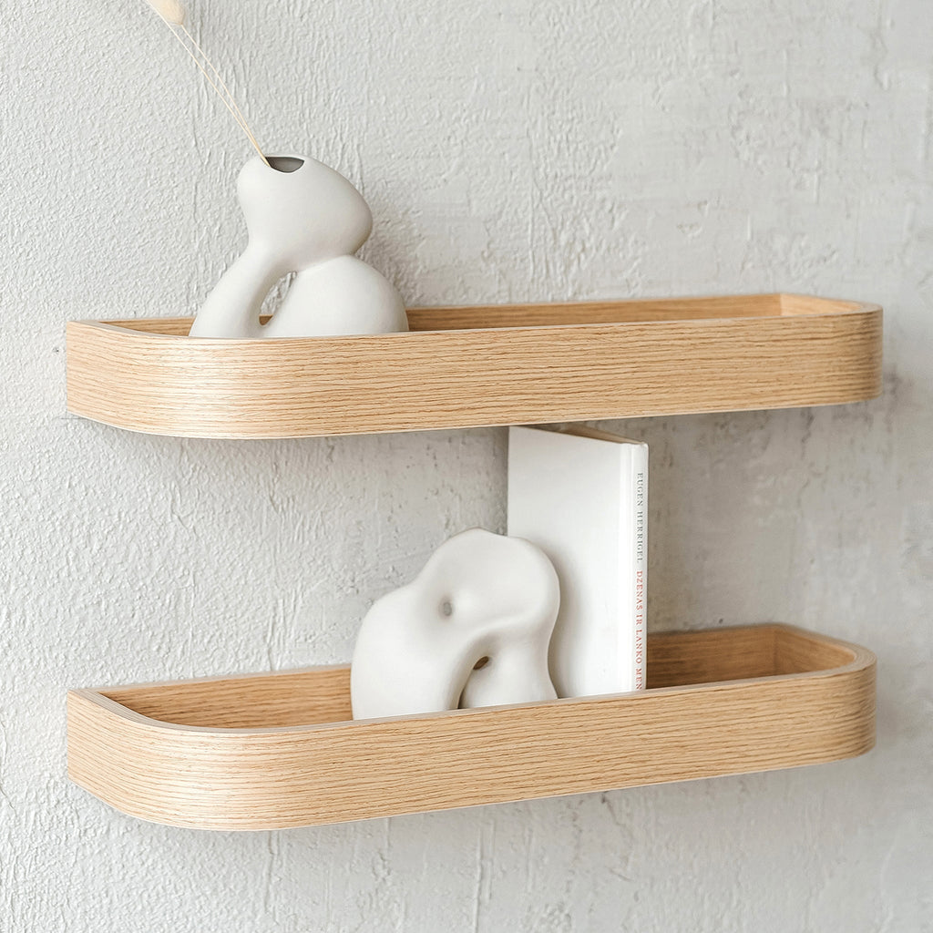 Set of Floating Wall Shelves, Oak Minimalist Ledge Shelf for Home